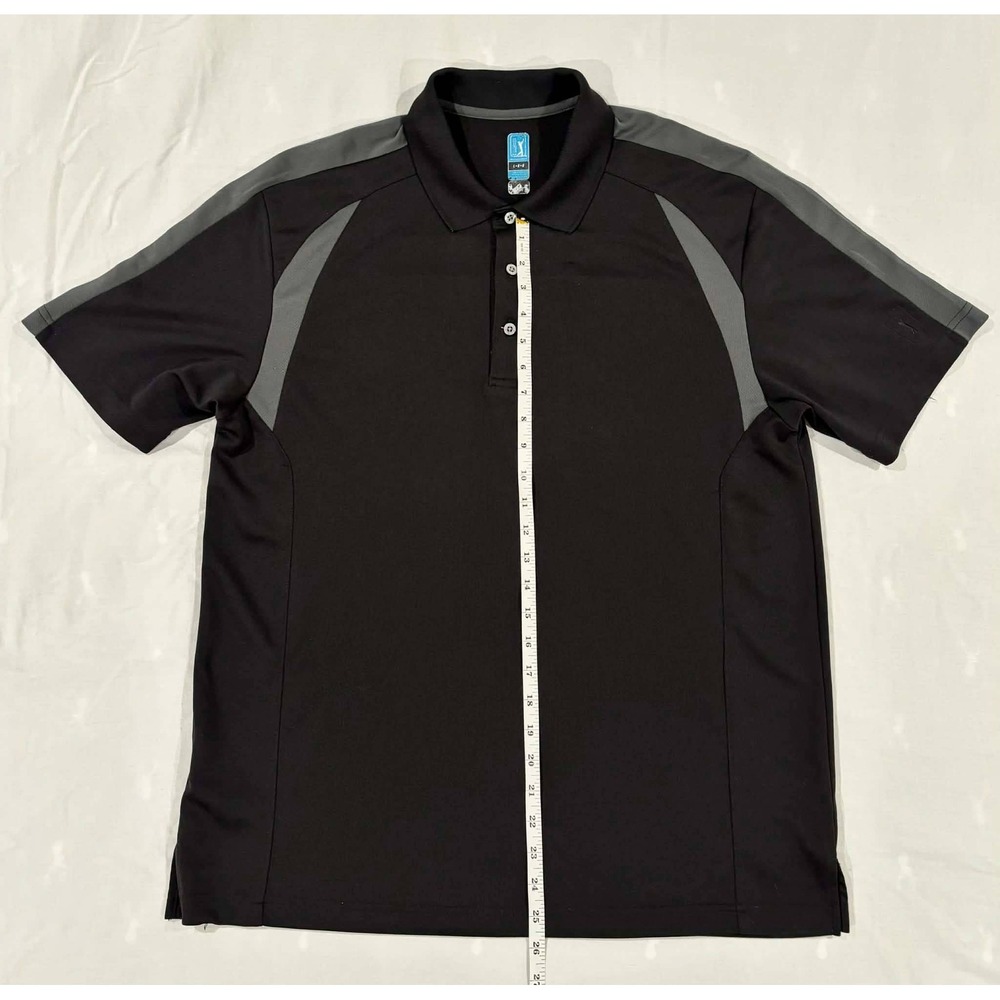 PGA Tour Mens Polo Shirt Large Black Grey Colorblock Performance Golf Mesh Top - Picture 6 of 9